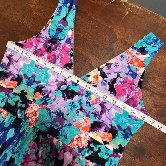 Nicole Miller Y2K Babydoll Maxi Dress Medium Abstract Multicolor Tropical Fairy - Picture 9 of 9